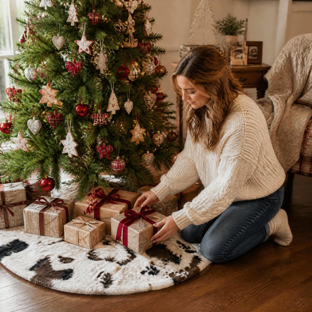 Soft Fluffy Christmas Tree Skirt Cow Print Fluffy Xmas Tree Skirt Home Decor