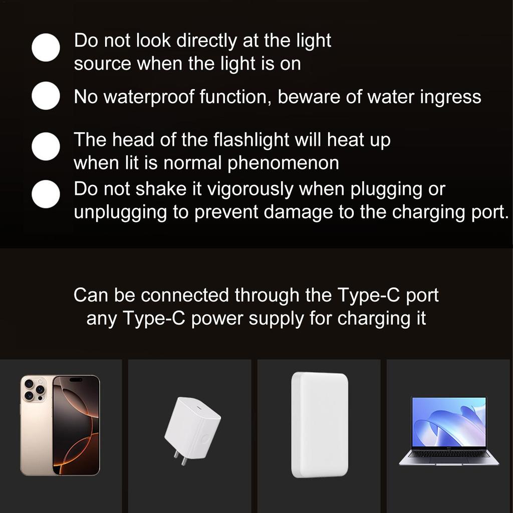 Type-C male adapter LED Camping Flashlight Portable Pocket Flashlight Lasting Outdoor Hiking Lighting Device Waterproof Torch