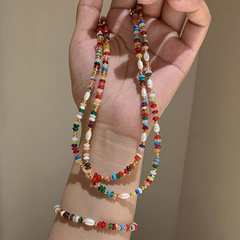 Mode Färgglada Pärlor Sten Naturliga Sötvattenspärlor Halsband För Kvinnor Retro Guldfärg Nyckelbenskedja Halsband Zirkon Gåvor