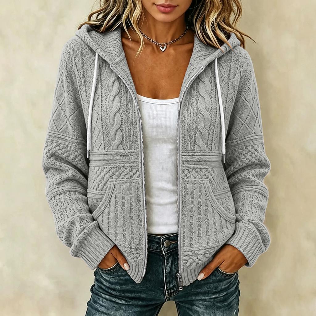 Damen Casual Locker Geschnittene Kapuzenjacke mit Reißverschluss und Blumigem Pailletten-Print