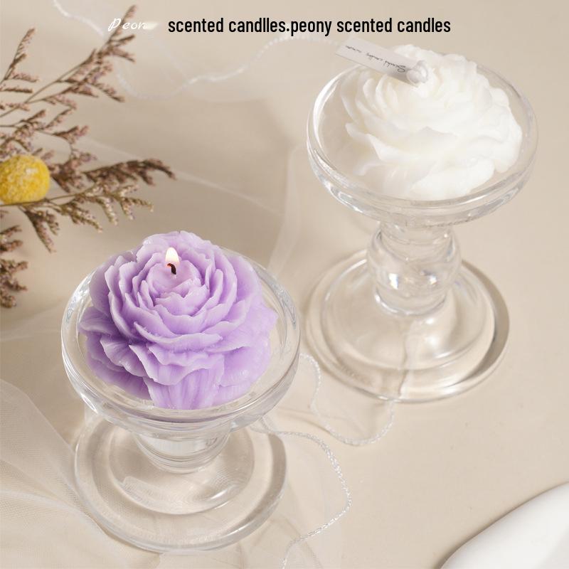 Peony Scented Candle – Handmade Valentine's Day Creative Ornament with Simulated Flower Bouquet