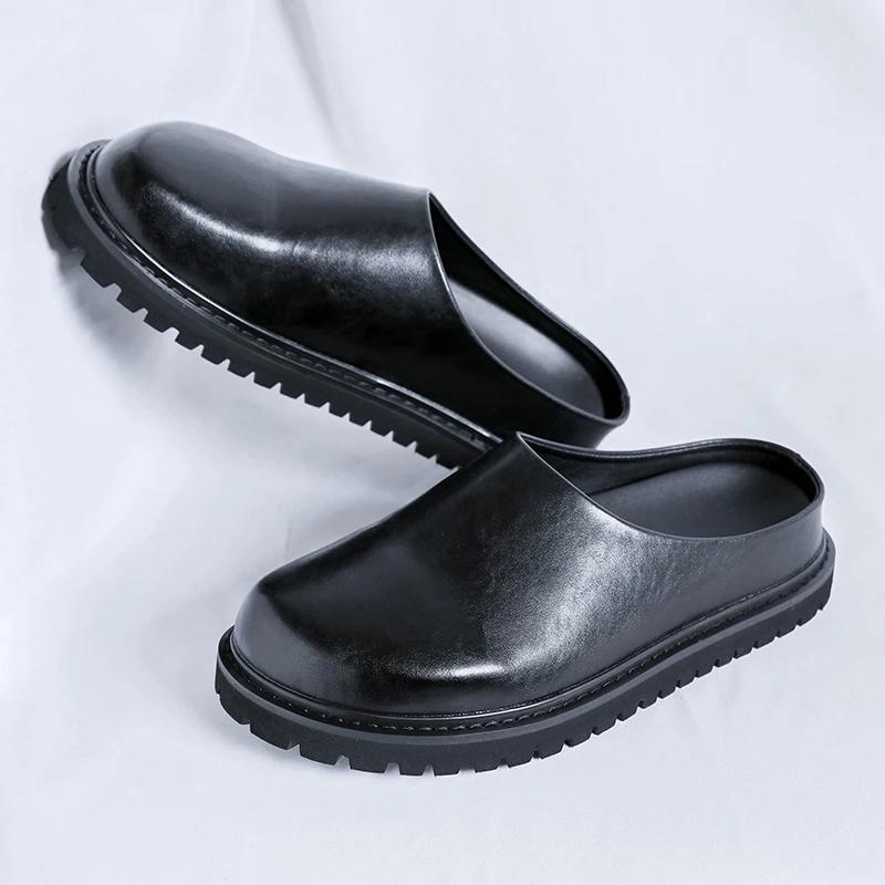 Fashion New Mens Casual Leather Sandals Leisure Walk Slippers Vacation Handmade Muller Shoes New Arrival Lazy Flats Comfy Half Drag