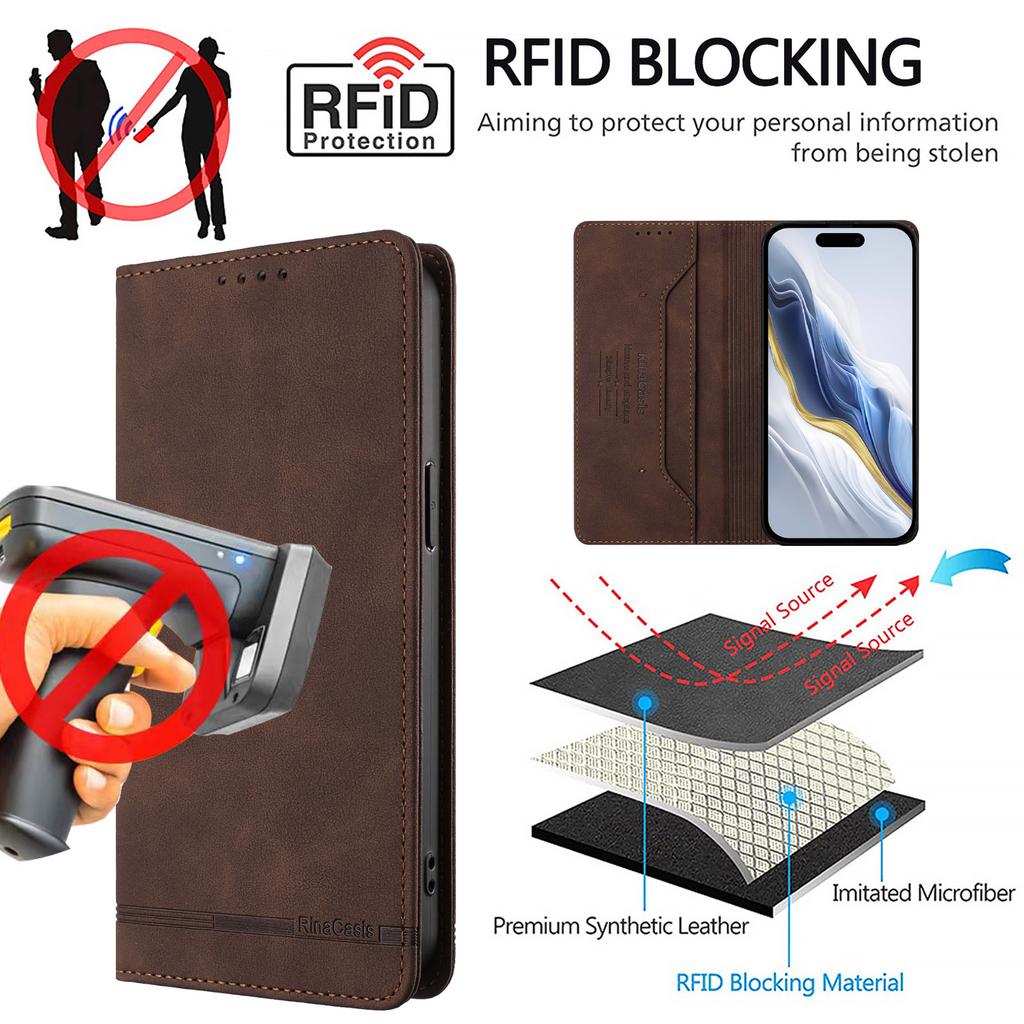 For Oppo A6x 4G Case RINACASIS RC23 RFID Blocking Wallet Stand PU Leather Phone Cover