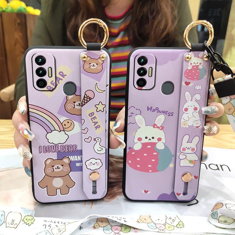 Cartoon Wrist Strap Phone Case For Tecno Spark 7/Spark7T Protective Anti-knock Anti-dust Waterproof Silicone Wristband