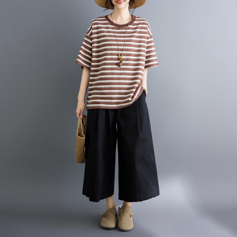 DIMANAF 2026 Summer Women Plus Size New Cotton Tees Shirt Vintage Print Short Sleeve Casual Loose Lady Tops
