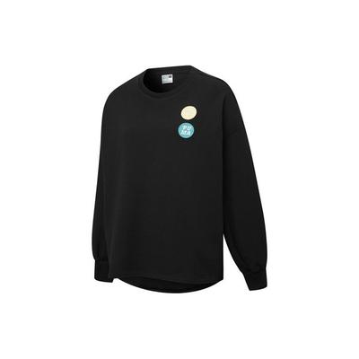 Besticktes Logo Lässiger Rundhals-Sweatshirt Damen Oberteile Schwarz 536095-01