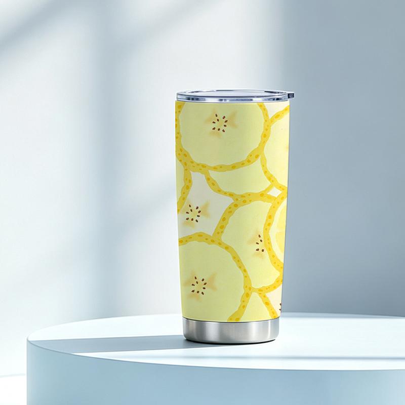 591ml Car Tumbler(1 Random Straw Included)Oil Paint Lemon Slice MotifCreative Gift Cup Outdoor Portable Cup Straight Travel Mug