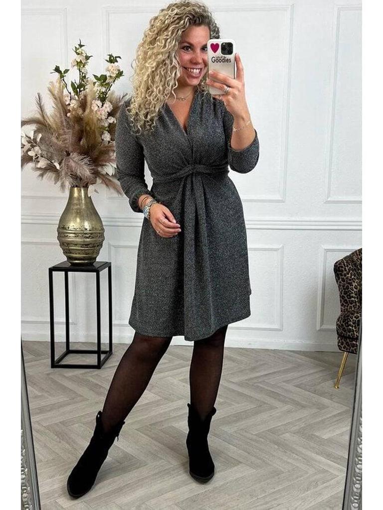 2024 Autumn/Winter European & American Style V-Neck Waist-Hugging Long-Sleeve Dress for Women