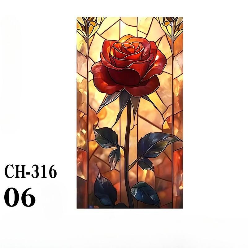 

Corn Painted flowers Matte Self-Adhesive Privacy Window Film Retro Church Stained Glass Film Living Room Bathroom Balcony Decor 40x60cm