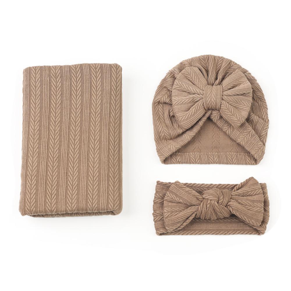 Cross-Border Baby Swaddling Blanket Set Foreign Trade Newborn Solid-Color Polyester-Cotton Swaddle Three-Piece Set 85x90cm