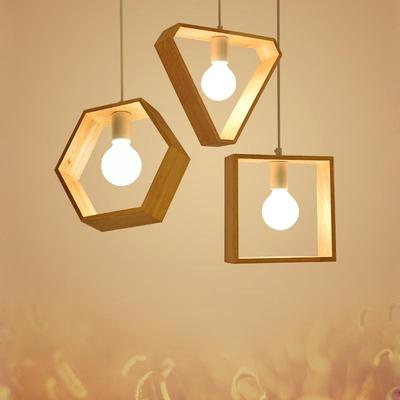 3PCS Ein Satz Hauptbild Einfache Geometrie Restaurant Pendelleuchte Nordic Wohnzimmer Balkon Massivholz Café Bar Bekleidungsgeschäft Bar Pendelleuchte