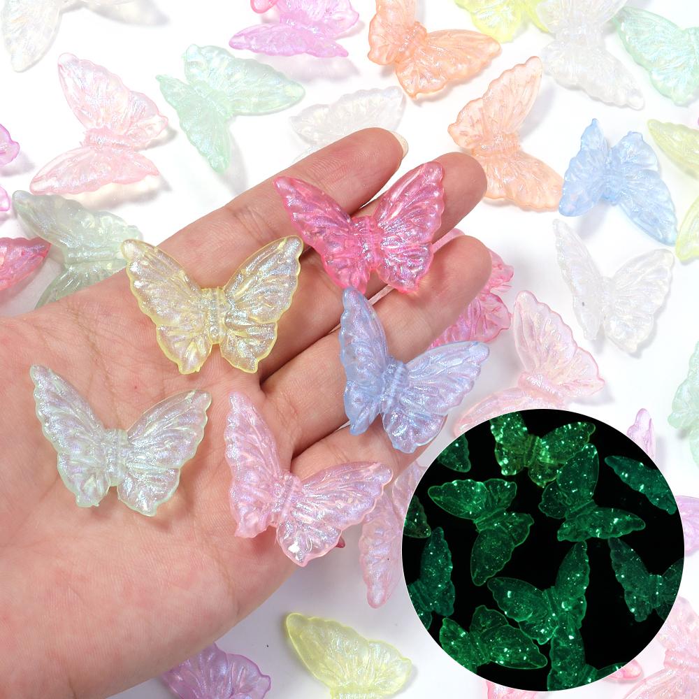 20pcs 36.5x27mm Acrylic Butterfly Beads Colorful Luminous Loose Beads For Jewelry Making DIY Necklace Earrings Phone Key Chain