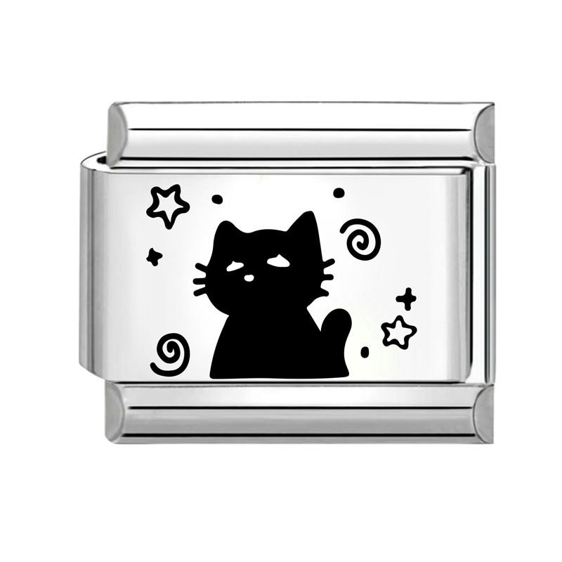 Fashion Cheese Painting Plate Lovely Cat Ball Heart Eyes Laser Engraving Charm Links Fit 9mm Stainless Steel Bracelet DIY Making