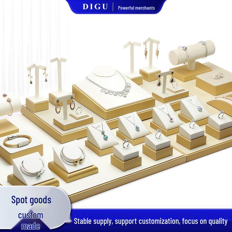 

Beige PU Leather Jadeite Jewelry Display Stand for Rings and Pendants