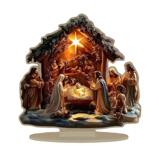 2D Flat Christmas Nativity Scene Tabletop Ornament Acrylic Desktop Display Centerpiece for Christian Table Shelf Mantel Fireplace Bedroom Office Decor