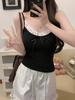 Lace Patchwork Ribbed Tank Top with Chest Pads and Slimming Fit for Women