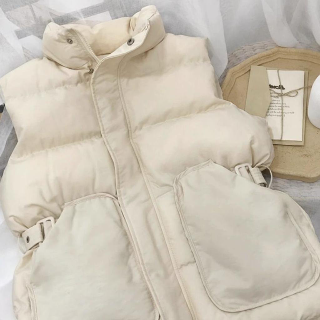 Women's Sleeveless Vest Stand Collar Loose Fit Casual Gilet Solid Color Padded Sleeveless Jacket