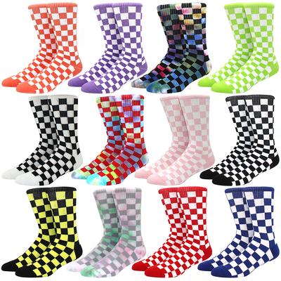 Korea Harajuku Fashion Check Socks Street Fashion Sports Print Skateboard Socks Hip Hop Geometric Checkerboard Hip Hop Socks