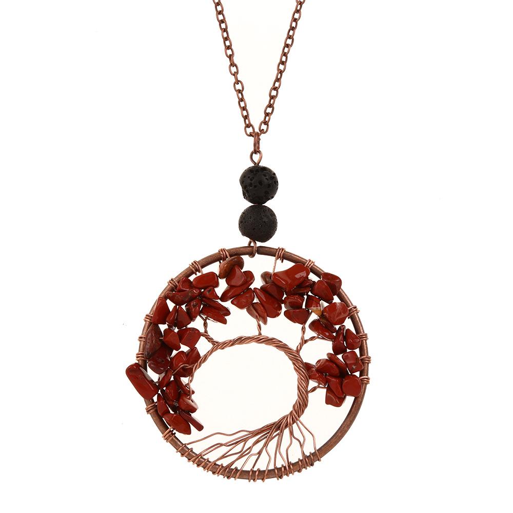 Natural Stone Agate Tree of Life Necklace with Crystal Volcanic Rock