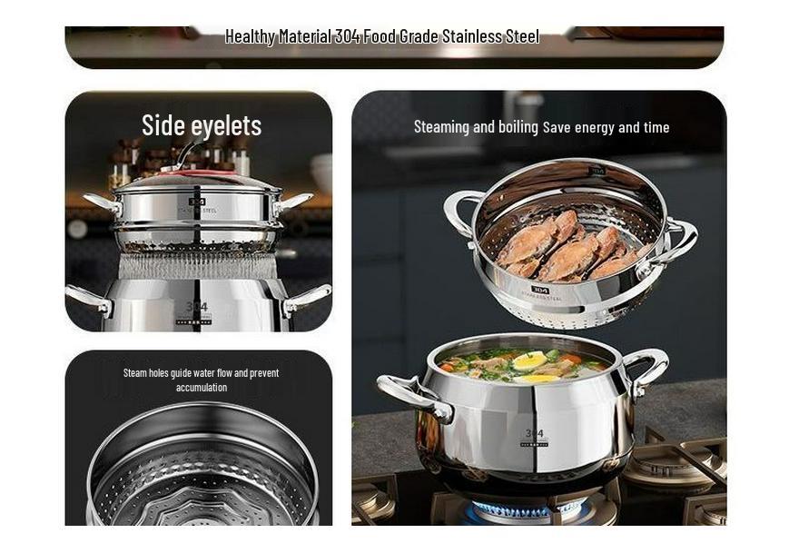 304 Stainless Steel Three-Layer Deep Soup Pot for Induction and Gas Stoves - Ideal for Baby Bottles, Stock, and Porridge.