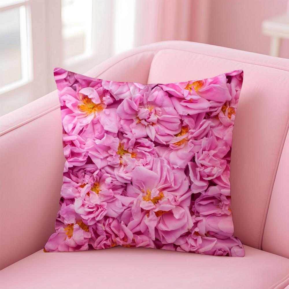 Beautiful Flowers Bulgarian RoseS Cushion Cover Pillowcase Short Plush Invisible Zipper Room Sofa Cushion Cover