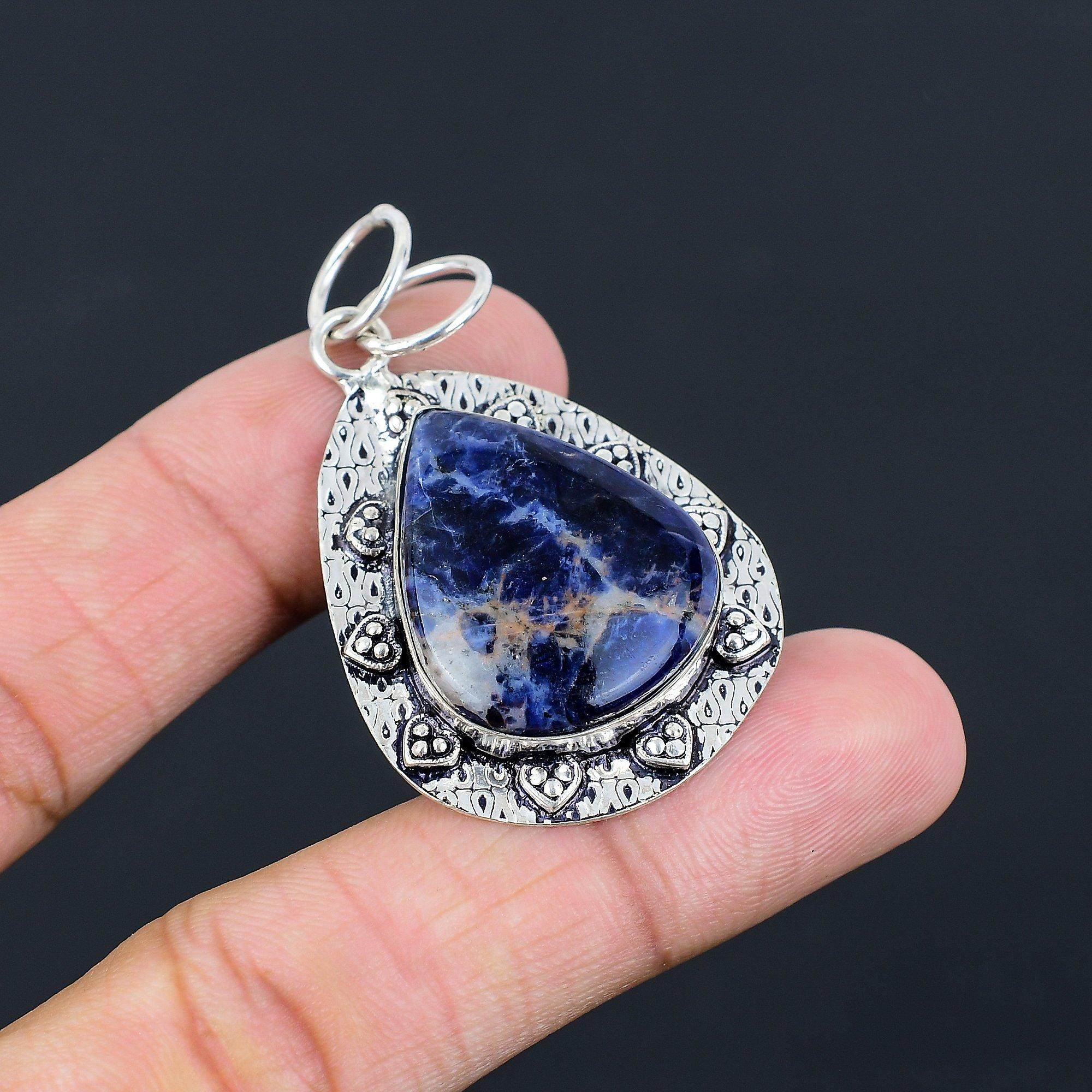 Mothers day Sale 925 Sterling Silver Sodalite Gemstone Unique Pendant Jewelry