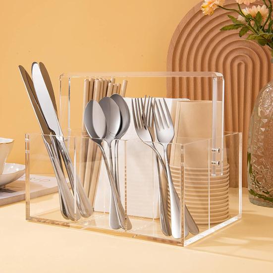 Utensil Holder Fork Spoon Organizer Durable Construction Large Capacity Transparent Design Tableware Storage Box Flatware Caddy
