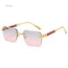 Fashion Rectangle Rimless Sunglasses for Women Square Vintage Luxury Design Retro Wooden Frame Gradient UV400 Sun Glasses