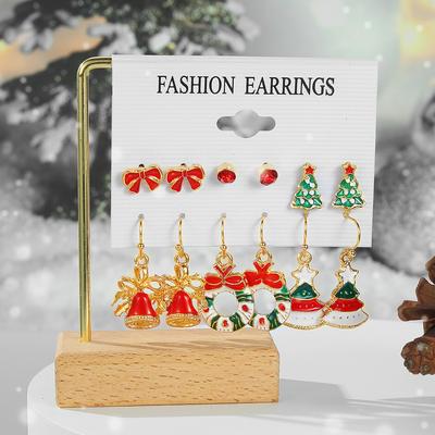 2022 New Star Earrings Elegant 6 Pairs of Studs Christmas Bells Earrings Pendants Fashion Girls Student Christmas Tree Earrings Set