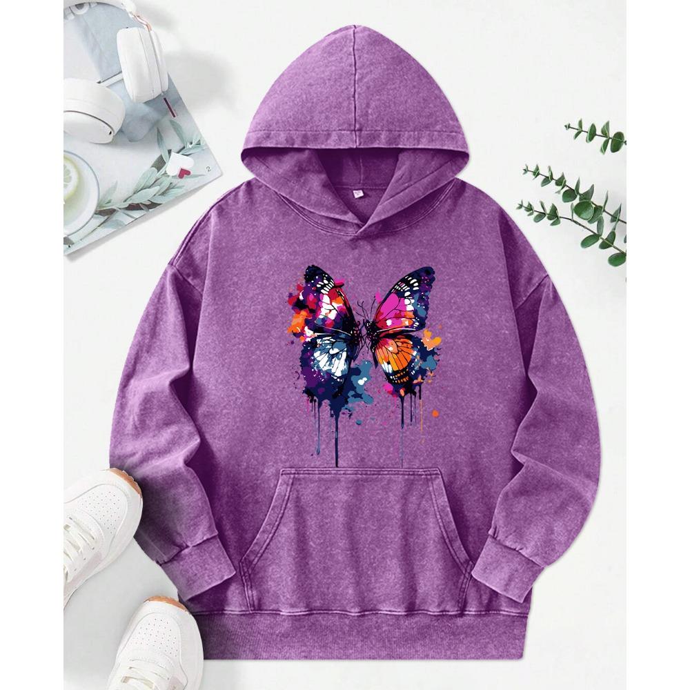 

Яркая иллюстрация бабочки, принт, выстиранное худи, свободный уличный стиль, креативное худи, уличный стиль, многоцветный, женские худи 3XL