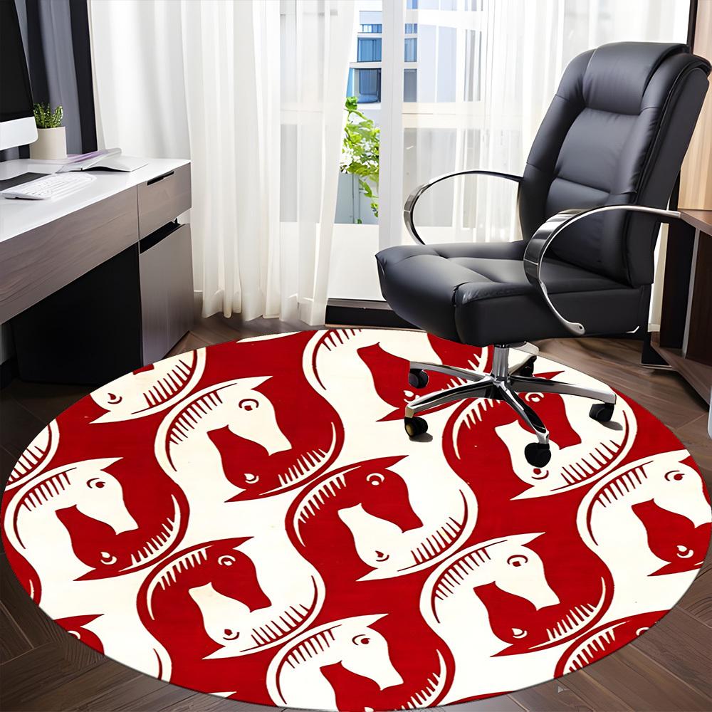 1pc Horse Pattern Office Round Area Rug, Mat Suitable For Office, Under Office Chairs Bedroom Living Room Home Decor, Room Deco
