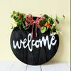 Wooden Round Door Decoration, Welcome Sign Home Wooden Welcome Sign Door Hanging, Wreath Door Decoration