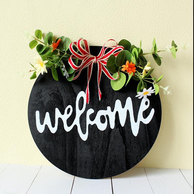 Wooden Round Door Decoration, Welcome Sign Home Wooden Welcome Sign Door Hanging, Wreath Door Decoration