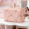 Women'S Cute Bow Quilted Makeup Bag Case Portable Travel Brush Wash Toiletry Bag For Women Cosmetic Organizer Pouch