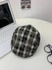 Retro Plaid Forward Hat Women's Autumn New Big Head Circumference Duckbill Hat Showing Face Small Beret Tide