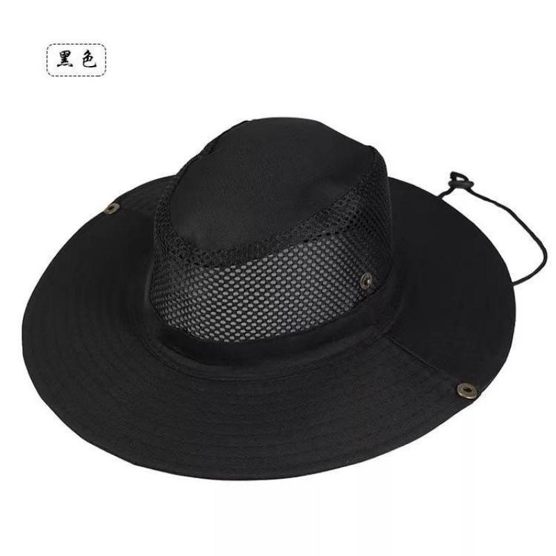 Men's Camo Mesh Sun Hat Wide Brim Breathable Bucket Hat UV Protection Outdoor Fishing Cap