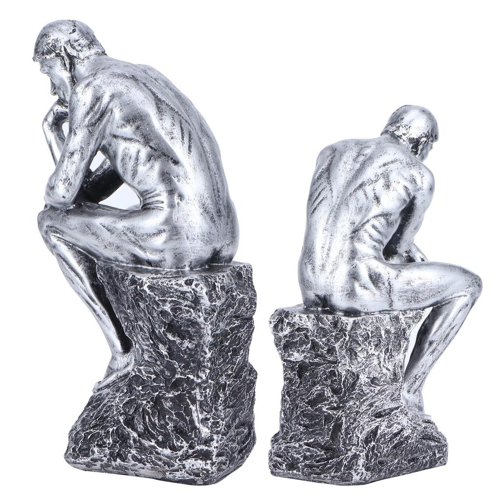 Thinker Statue European Style Resin Character Sculpture Home Office Bookshelf OrnamentSilver