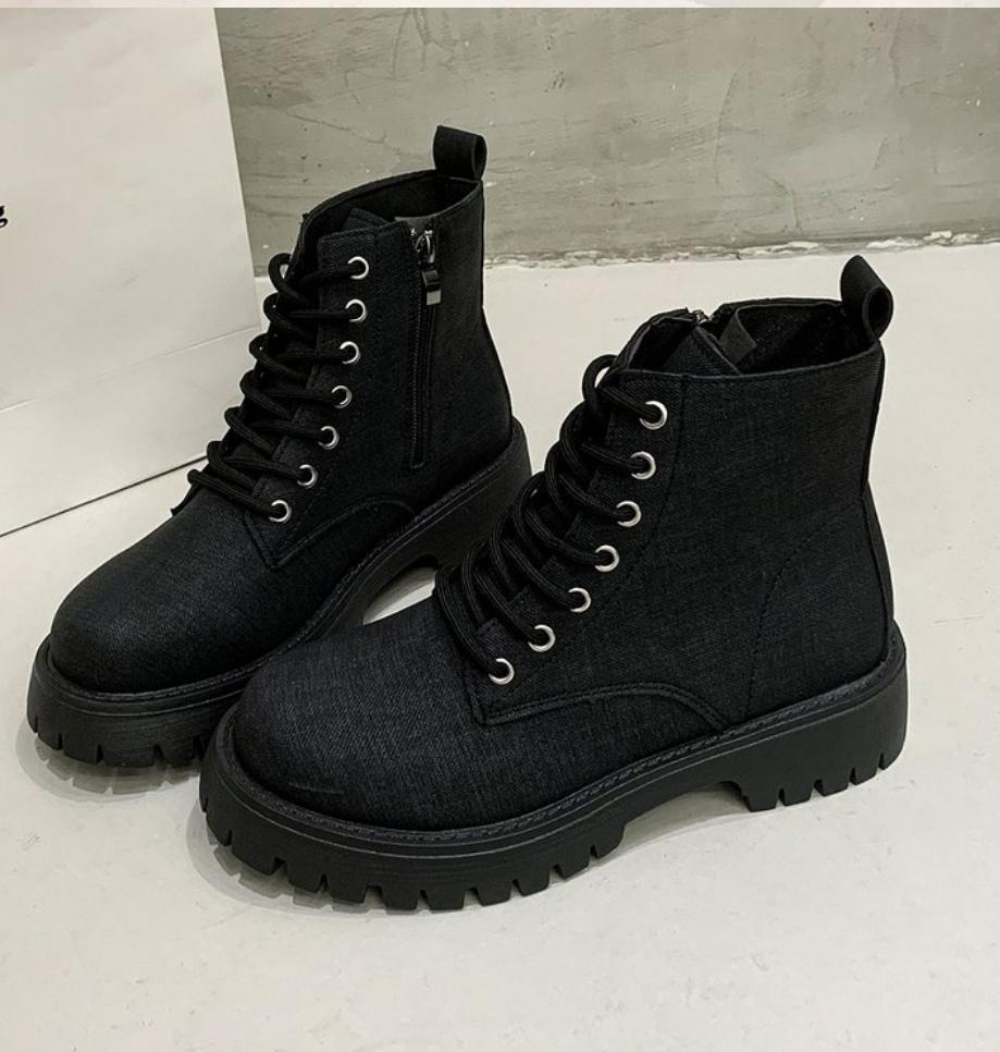 Fashion Autumn Retro Trendy Women's Combat Boots Thick Bottom Street Canvas Shoes Outdoor Women Platform  Motorcycle Boots Botas Mujer