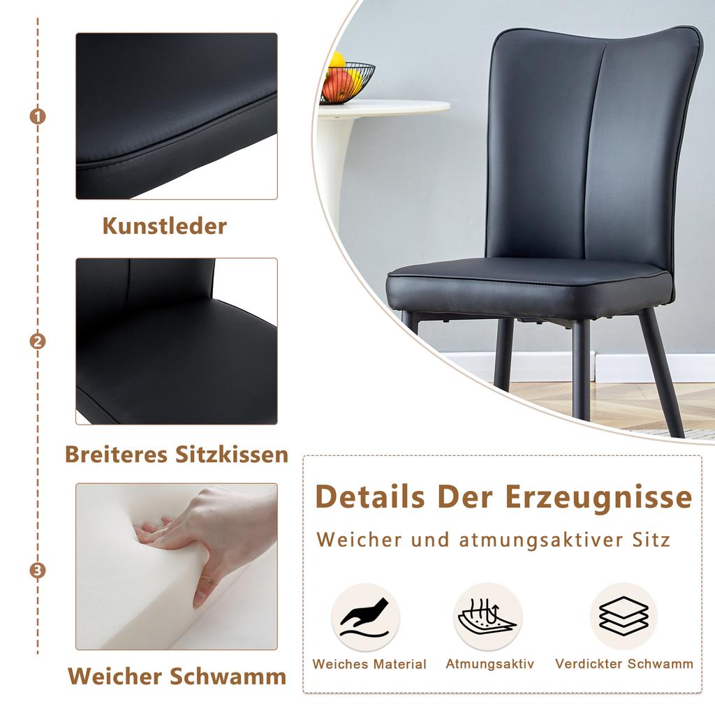 2 Pure Black, Modern Design Dining Chairs, Available In Several Colors, 89 Cm High, Black PU Chair Set, Suitable for Office, Restaurant Etc.