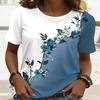 Damen Freizeit T-Shirt mit Blumendruck Hellblau Aquarellblume Rundhalsausschnitt Kurzarm Tops Atmungsaktiv Weich T-Shirts für den täglichen Gebrauch