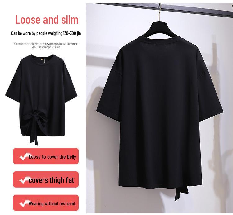 Plus Size Lace-Up Bow T-Shirt for Women - 2024 Summer Slimming Casual Top