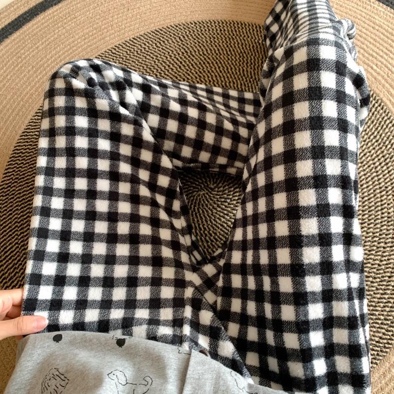 Korean Style Women's Fleece Pajama Pants - Flannel Cartoon Design for Autumn and Winter