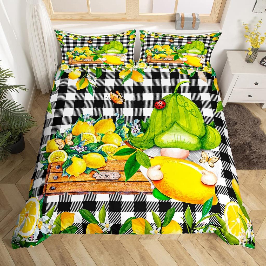 Lemon Duvet Cover Girls Boys Kids Botanical Lemon Pattern Comforter Cover Tropical Fruit Room Decorative Bedding Set With Zipper