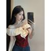 Summer Pure Style One-length Off-shoulder Shirt Dopamine Chic Sweet Ruffled Internet Celebrity Short Top for Women