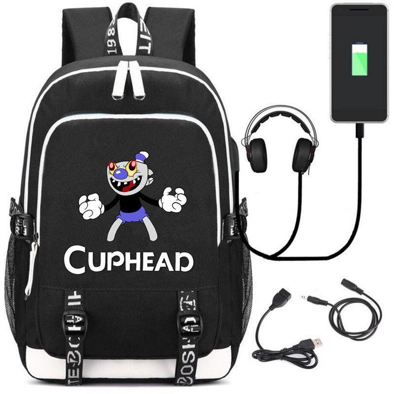 Stilvoller Cuphead Rucksack mit USB-Ladeanschluss für Kinder und Jungen für den Schulgebrauch
