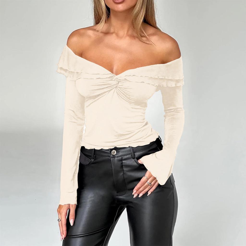 Autumn Women's Y2k One Shoulder Solid Long Sleeve Tops