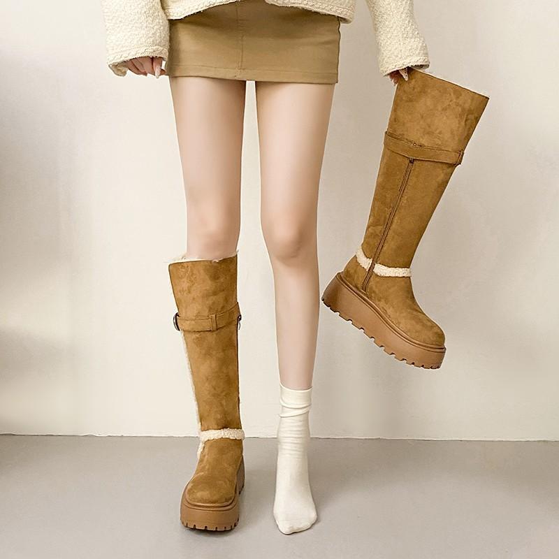 Thick-soled Brown Foldable Snow Boots Women's 2025 New Winter Velvet Warm Boots Heightening Fashion Boots Keep Warm