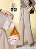 Women's Winter Fleece-Lined Thickened Wool Wide-Leg Pants, Lace-Up, Casual Straight-Leg Style