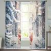 Cortinas de tul con diseño de copos de nieve navideños e invernales para sala de estar, dormitorio, decoración del hogar, ventana, gasa