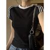 Women's Round Neck Short Sleeve Regular Fit Top Casual Colorblock Cotton T-Shirt